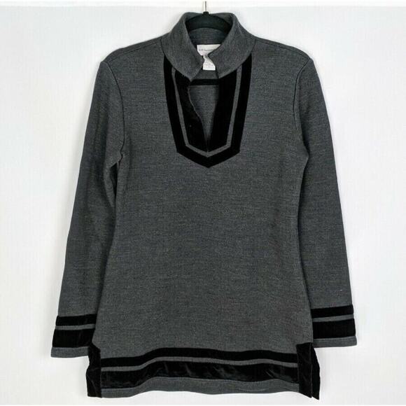 Soft Surroundings Womens XL Runway Pullover Velvet Trim Tunic Wool Sweater Knit - Picture 2 of 13